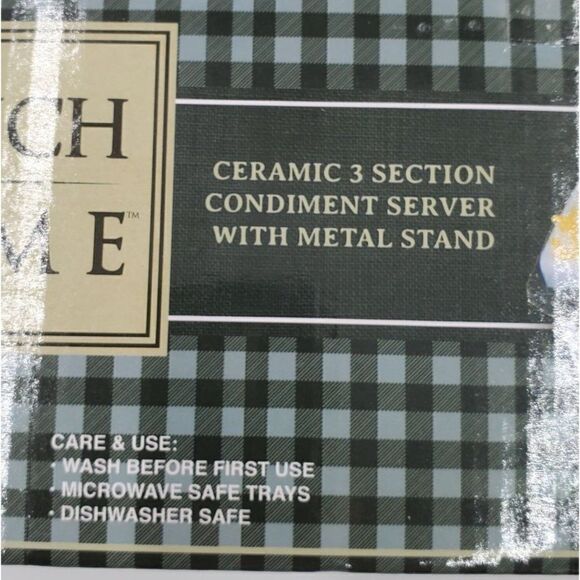 Ceramic 3 Section Condiment Server With Metal Stand White Black Ranch & Home - Picture 4 of 4